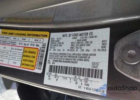 2025 Ford Bronco Sport Outer Banks z USA, uszkodzony, nr VIN 3FMCR9CN4SRE34225